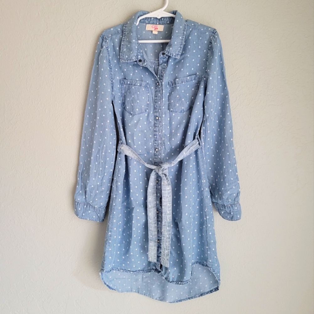 GB girls Polka Dot Shirt Dress, size Small, Blue & White